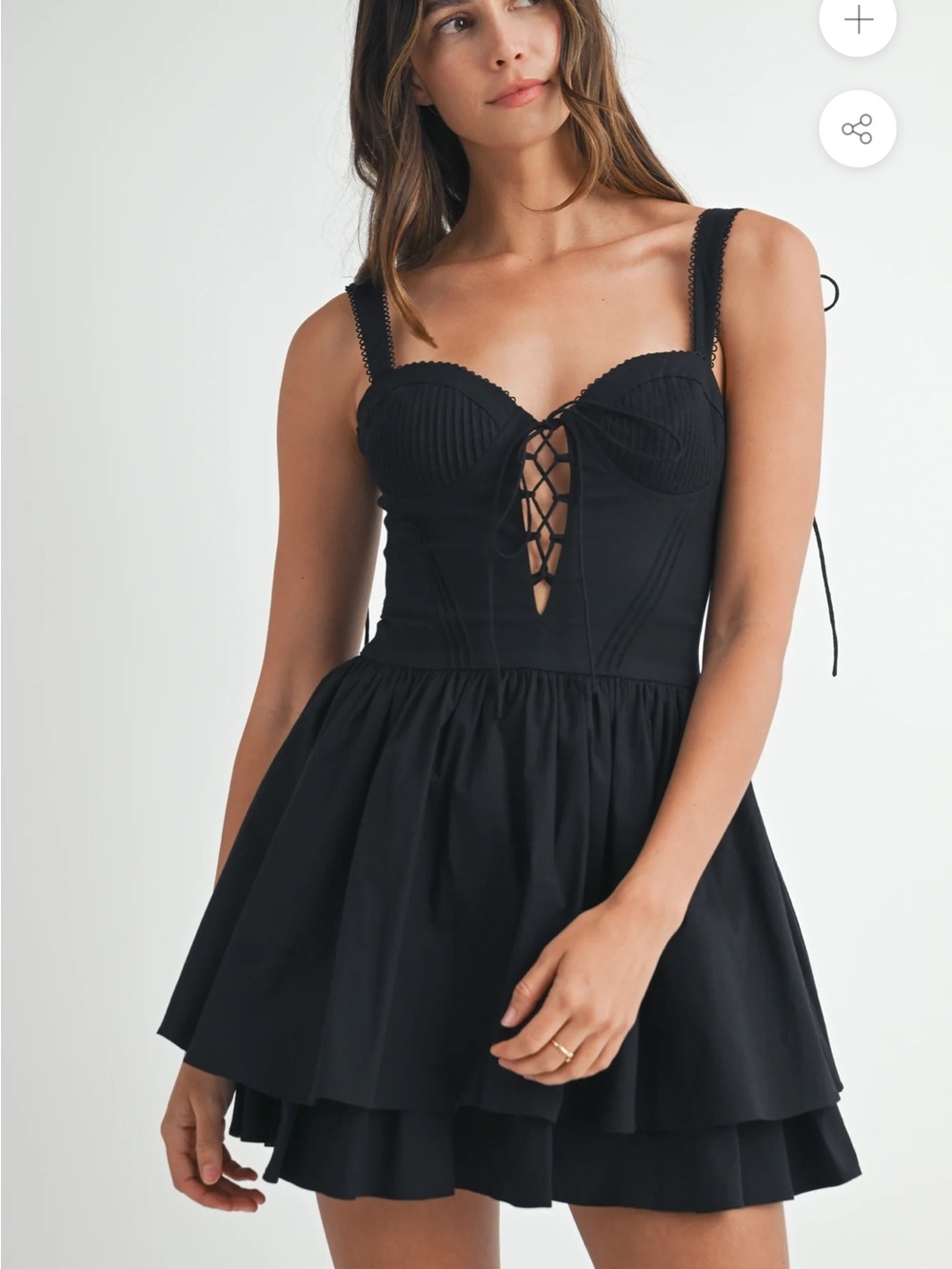 MARBLE Black Lace-Up Sweetheart Mini Dress